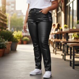 Abercrombie & Fitch Black Coated The Slim Straight Ultra High Rise Jeans 37/24s